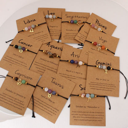 Zodiac Signs Round Stone Bracelets for Everyday Wear