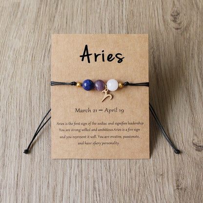 Zodiac Signs Round Stone Bracelets for Everyday Wear