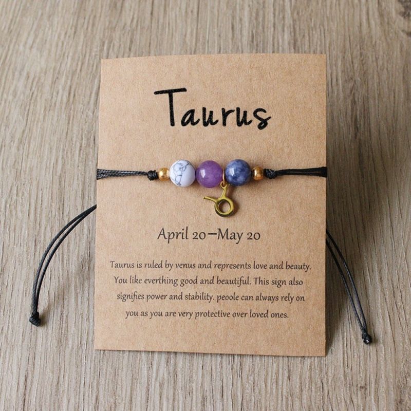 Zodiac Signs Round Stone Bracelets for Everyday Wear