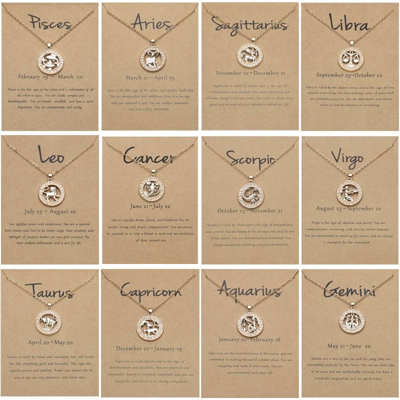 Zodiac Signs CZ Charm Gold Color Necklace for Everyday Wear