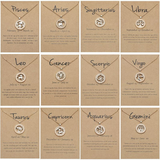 Zodiac Signs CZ Charm Gold Color Necklace for Everyday Wear