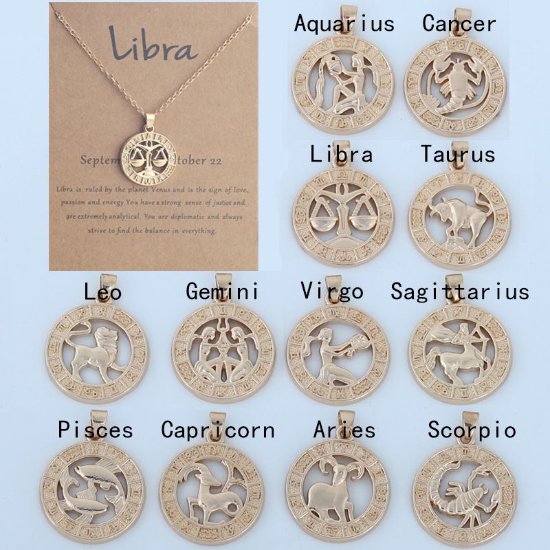 Zodiac Signs CZ Charm Gold Color Necklace for Everyday Wear