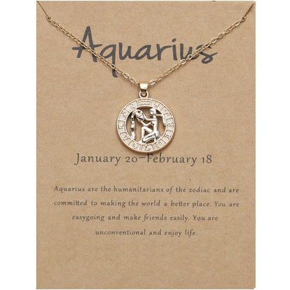 Zodiac Signs CZ Charm Gold Color Necklace for Everyday Wear