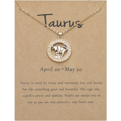 Zodiac Signs CZ Charm Gold Color Necklace for Everyday Wear