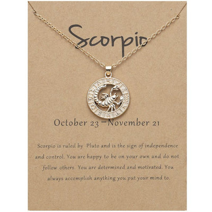 Zodiac Signs CZ Charm Gold Color Necklace for Everyday Wear