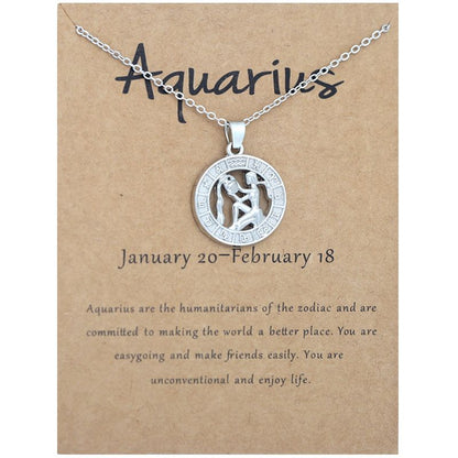Zodiac Signs CZ Charm Silver Color Necklace for Everyday Wear