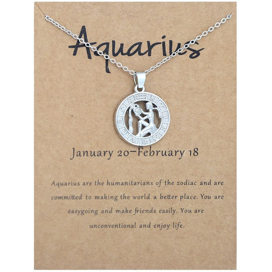 Zodiac Signs CZ Charm Silver Color Necklace for Everyday Wear