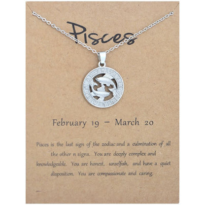 Zodiac Signs CZ Charm Silver Color Necklace for Everyday Wear