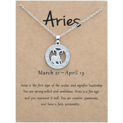 Zodiac Signs CZ Charm Silver Color Necklace for Everyday Wear