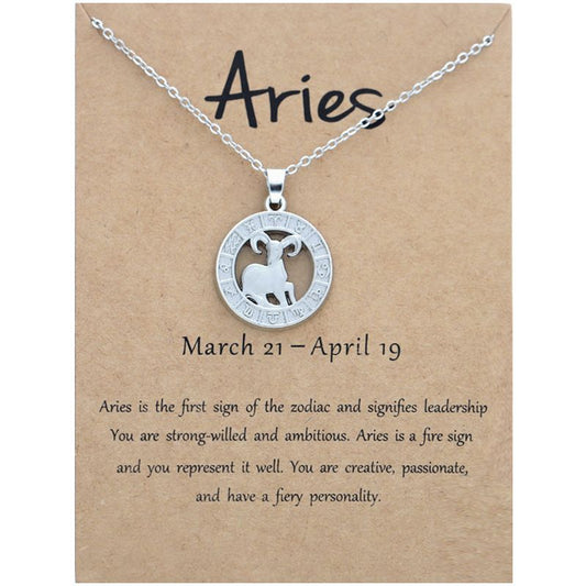 Zodiac Signs CZ Charm Silver Color Necklace for Everyday Wear