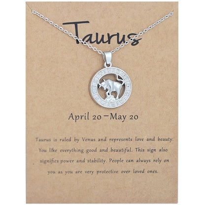 Zodiac Signs CZ Charm Silver Color Necklace for Everyday Wear