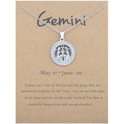 Zodiac Signs CZ Charm Silver Color Necklace for Everyday Wear
