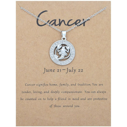 Zodiac Signs CZ Charm Silver Color Necklace for Everyday Wear