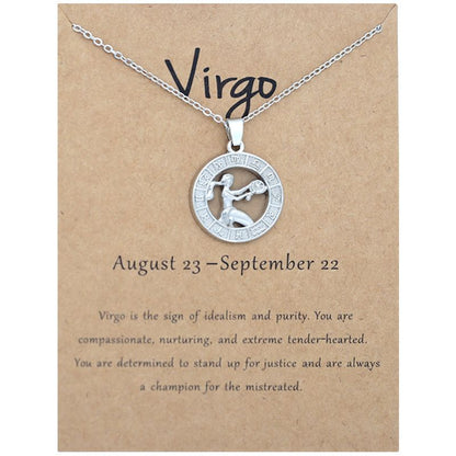 Zodiac Signs CZ Charm Silver Color Necklace for Everyday Wear