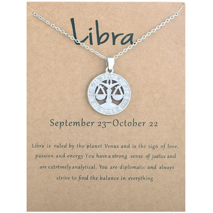 Zodiac Signs CZ Charm Silver Color Necklace for Everyday Wear