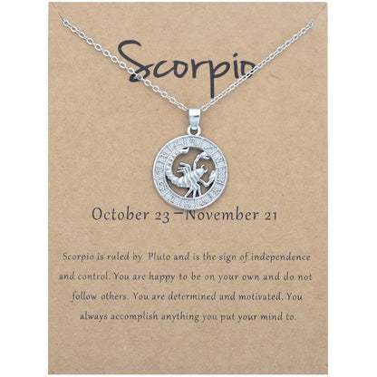 Zodiac Signs CZ Charm Silver Color Necklace for Everyday Wear
