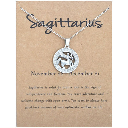 Zodiac Signs CZ Charm Silver Color Necklace for Everyday Wear