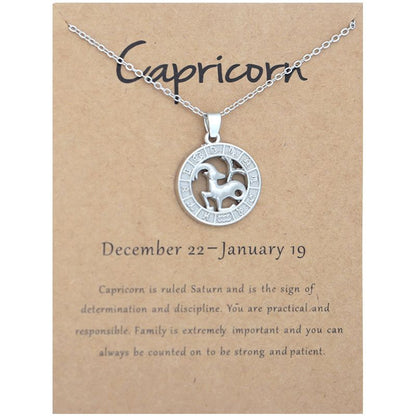 Zodiac Signs CZ Charm Silver Color Necklace for Everyday Wear
