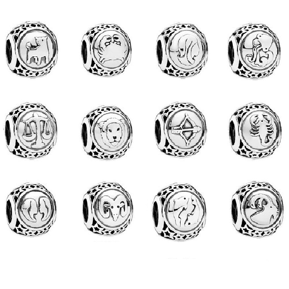 Zodiac Signs Silver Pendora Style Round Spacer Finding for DIY Jewelry Making