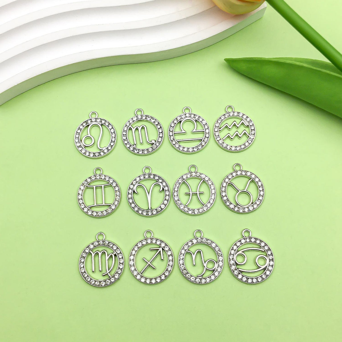 Zodiac Signs Silver Color CZ Charm Finding for DIY Jewelry Making