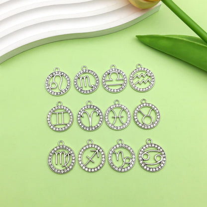 Zodiac Signs Silver Color CZ Charm Finding for DIY Jewelry Making
