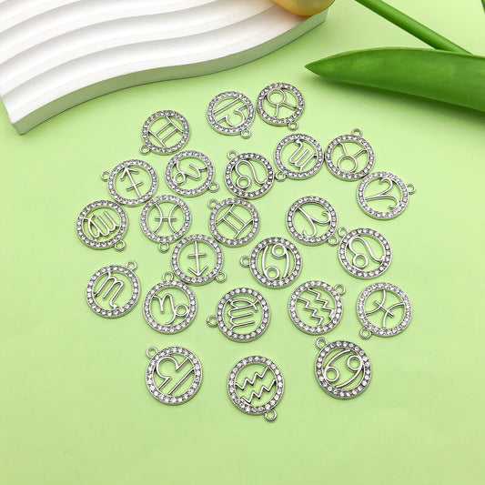 Zodiac Signs Silver Color CZ Charm Finding for DIY Jewelry Making