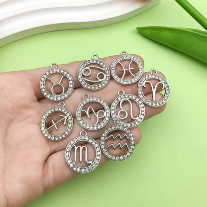 Zodiac Signs Silver Color CZ Charm Finding for DIY Jewelry Making