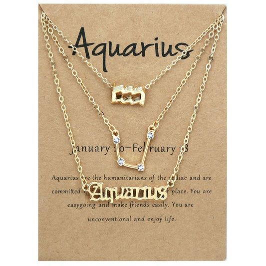 Zodiac Signs Triple Layer Gold Color Necklace for Everyday Wear