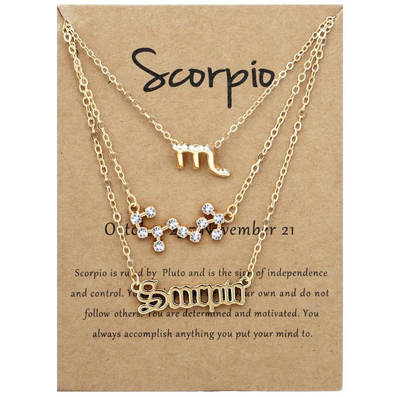 Zodiac Signs Triple Layer Gold Color Necklace for Everyday Wear