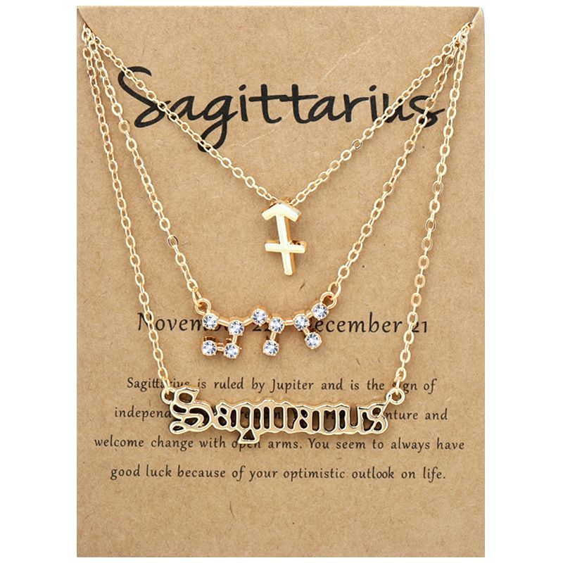 Zodiac Signs Triple Layer Gold Color Necklace for Everyday Wear
