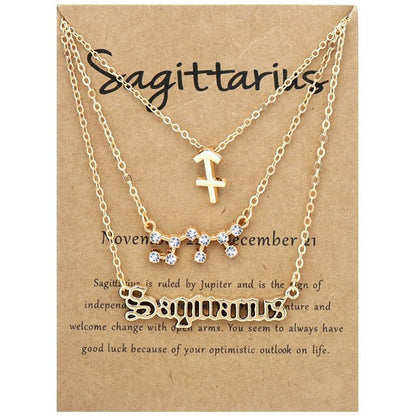 Zodiac Signs Triple Layer Gold Color Necklace for Everyday Wear