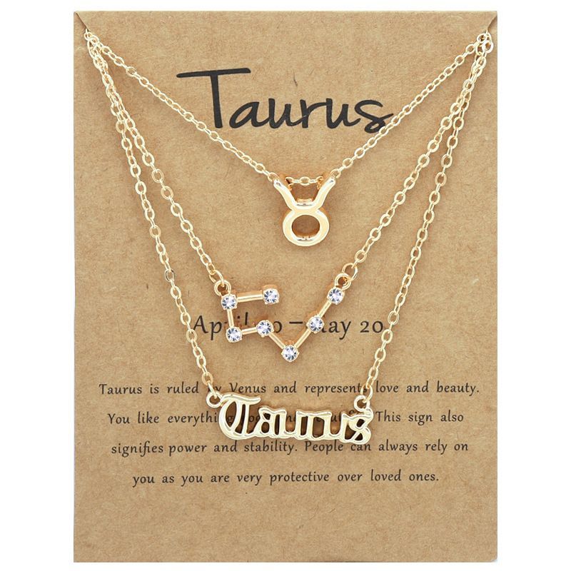 Zodiac Signs Triple Layer Gold Color Necklace for Everyday Wear