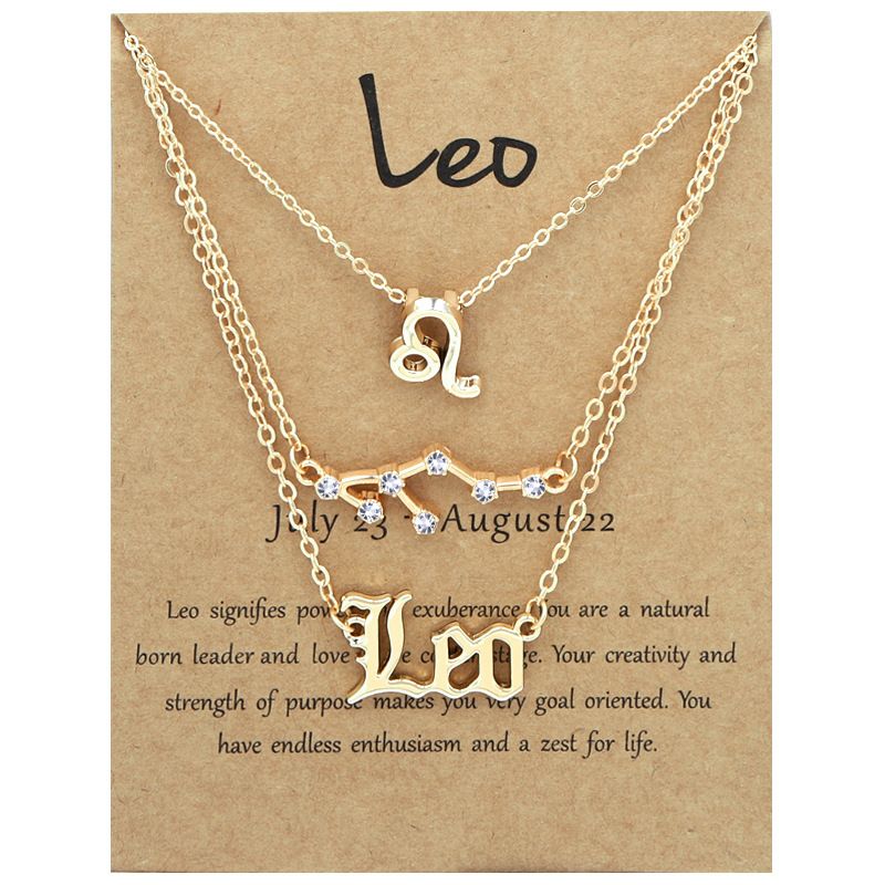Zodiac Signs Triple Layer Gold Color Necklace for Everyday Wear