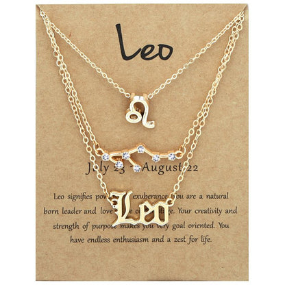 Zodiac Signs Triple Layer Gold Color Necklace for Everyday Wear