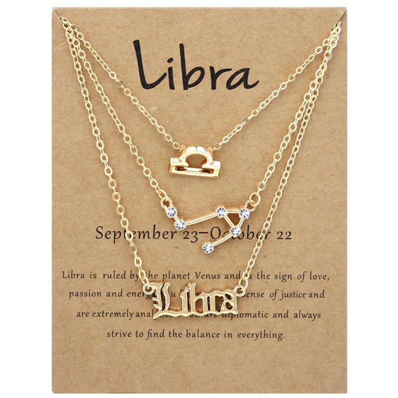 Zodiac Signs Triple Layer Gold Color Necklace for Everyday Wear
