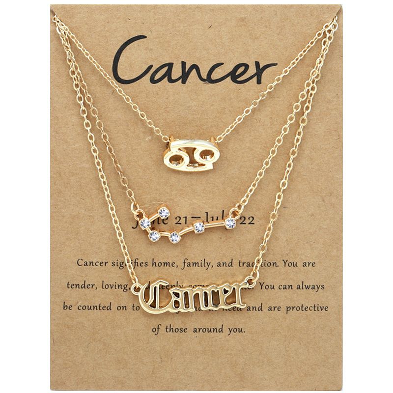 Zodiac Signs Triple Layer Gold Color Necklace for Everyday Wear