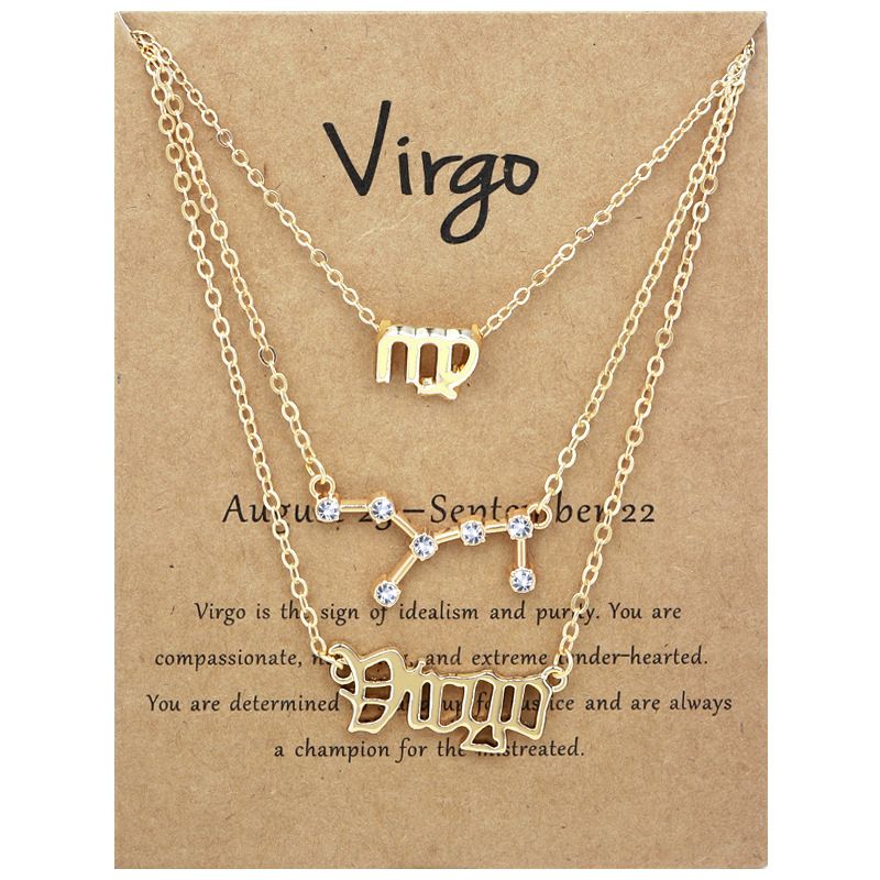 Zodiac Signs Triple Layer Gold Color Necklace for Everyday Wear