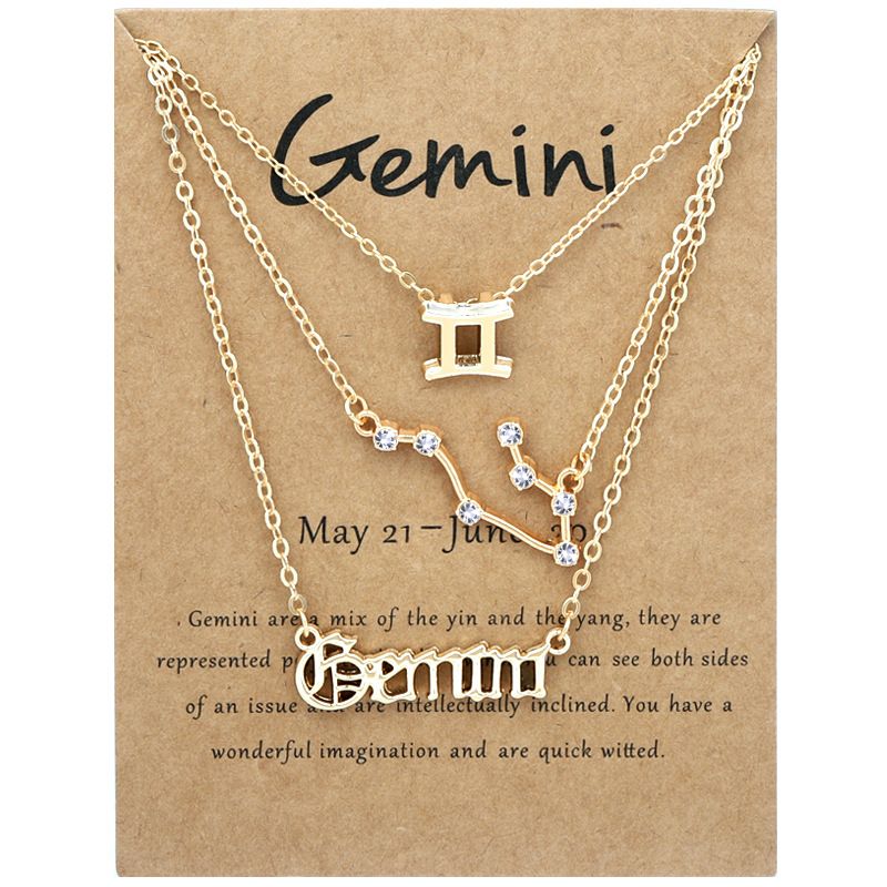 Zodiac Signs Triple Layer Gold Color Necklace for Everyday Wear