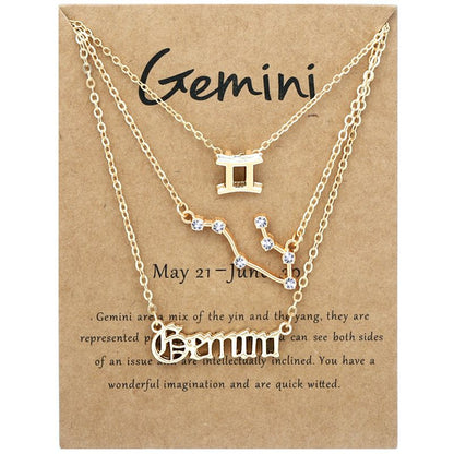 Zodiac Signs Triple Layer Gold Color Necklace for Everyday Wear