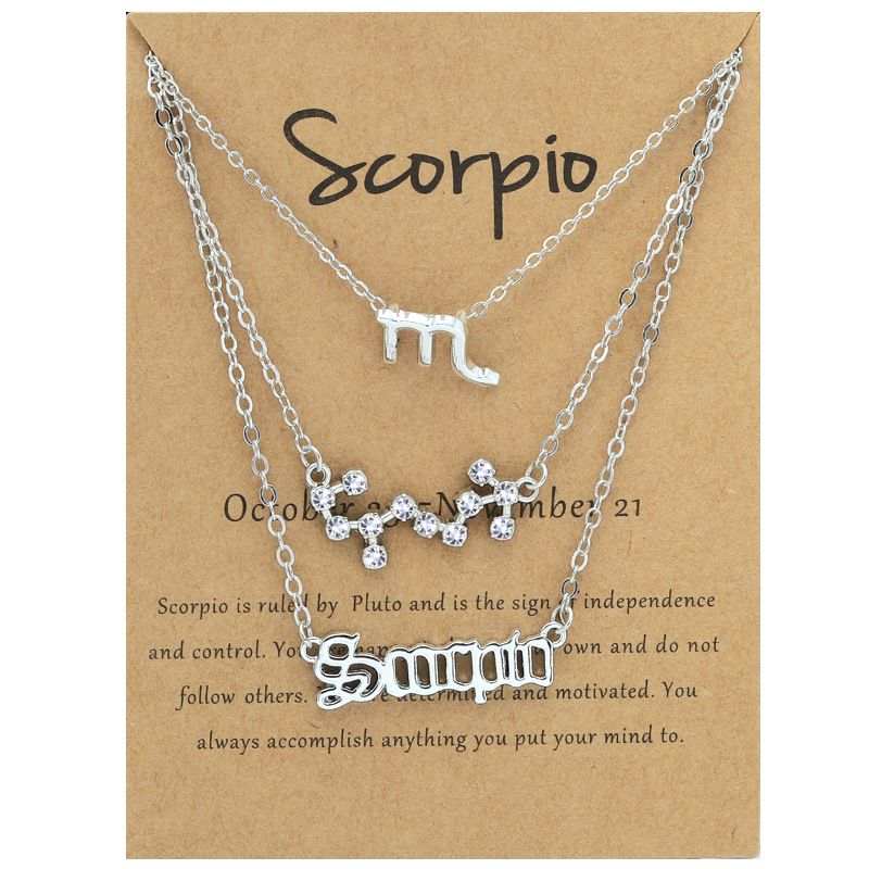 Zodiac Signs Triple Layer Silver Color Necklace for Everyday Wear