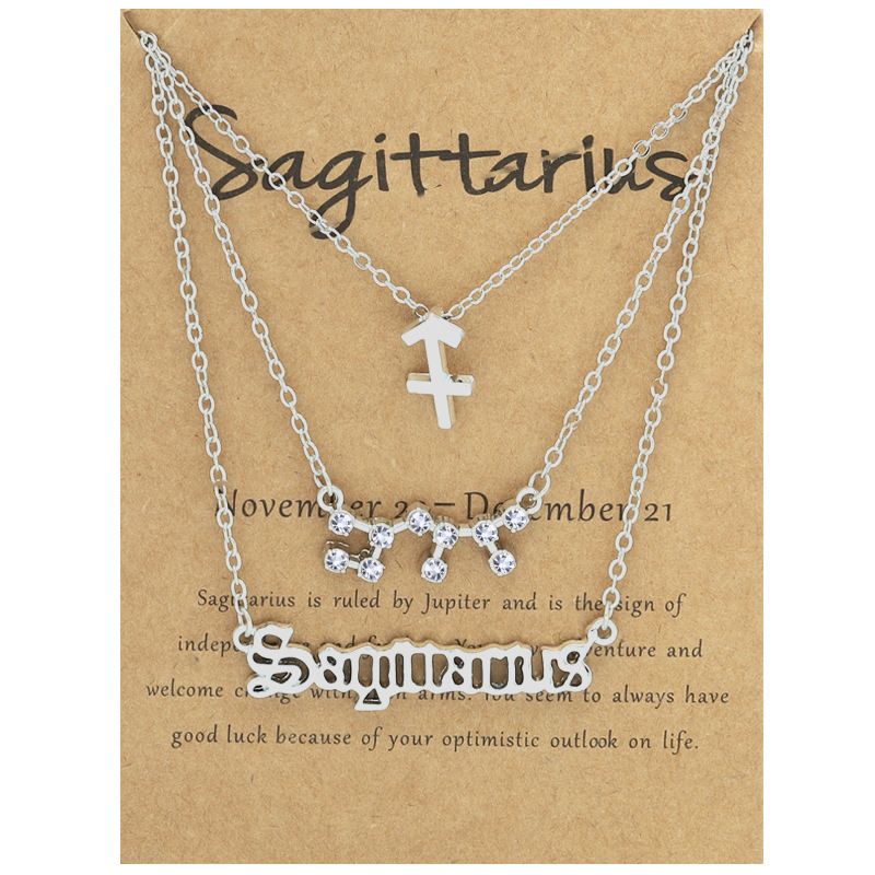 Zodiac Signs Triple Layer Silver Color Necklace for Everyday Wear