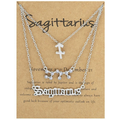 Zodiac Signs Triple Layer Silver Color Necklace for Everyday Wear