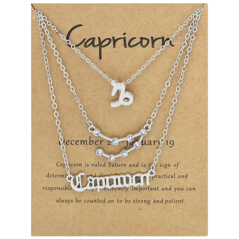 Zodiac Signs Triple Layer Silver Color Necklace for Everyday Wear