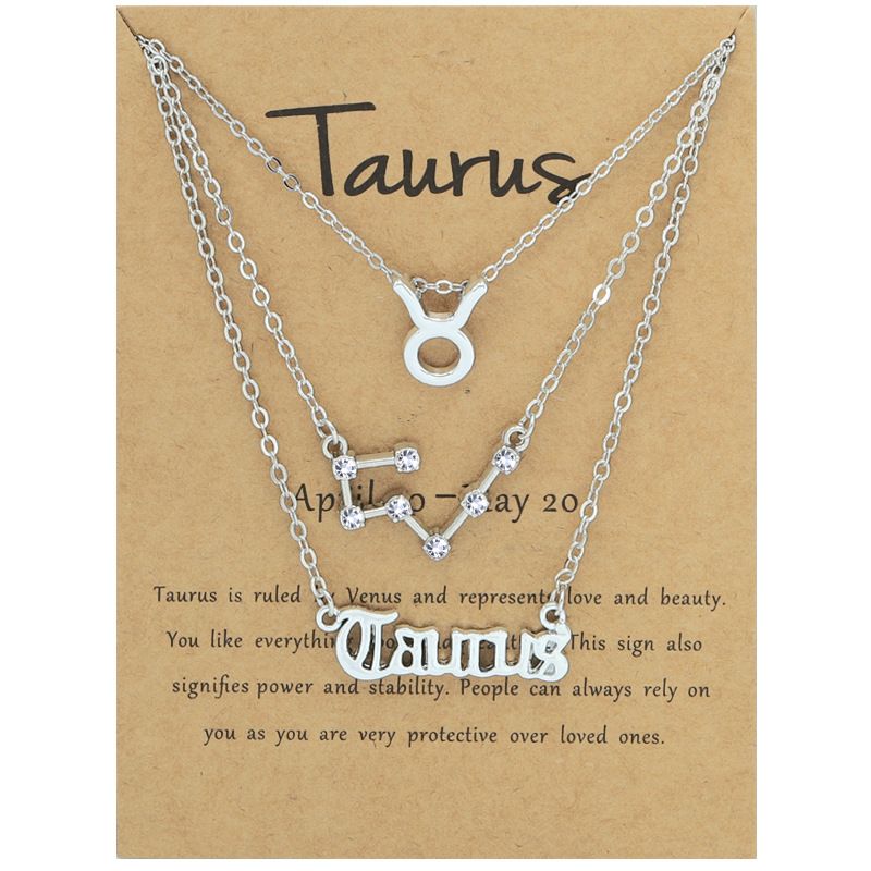 Zodiac Signs Triple Layer Silver Color Necklace for Everyday Wear