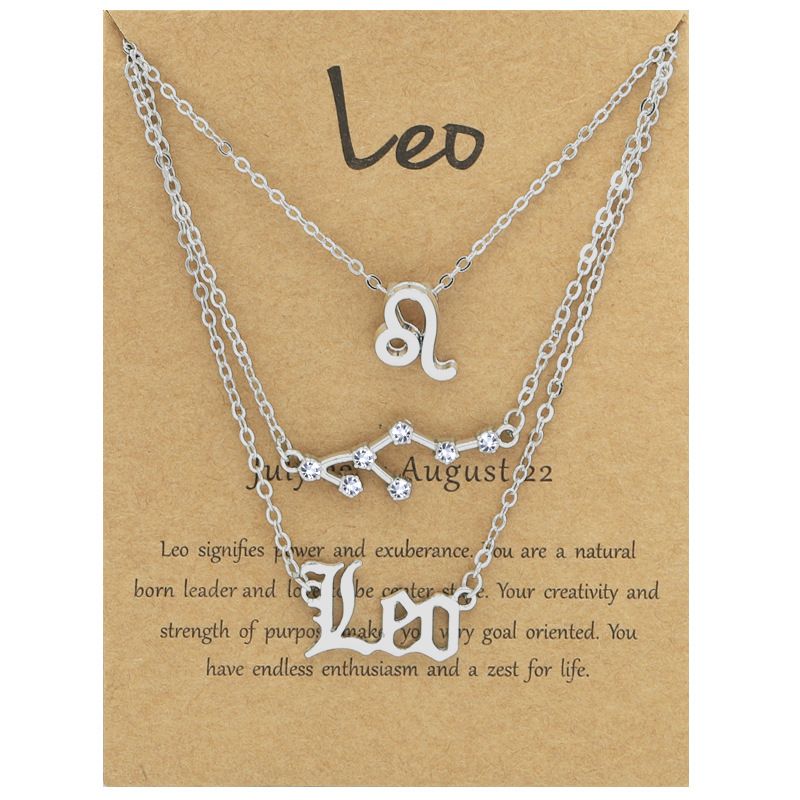 Zodiac Signs Triple Layer Silver Color Necklace for Everyday Wear