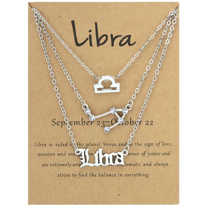 Zodiac Signs Triple Layer Silver Color Necklace for Everyday Wear
