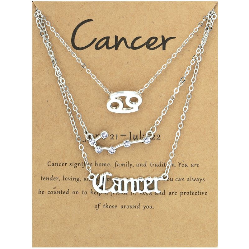Zodiac Signs Triple Layer Silver Color Necklace for Everyday Wear