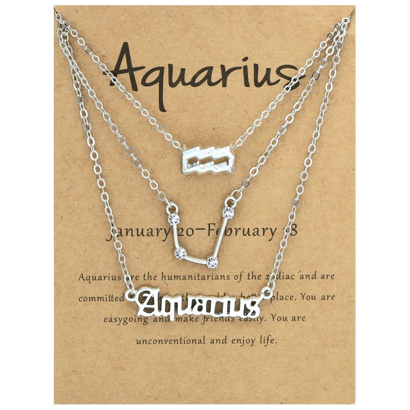 Zodiac Signs Triple Layer Silver Color Necklace for Everyday Wear