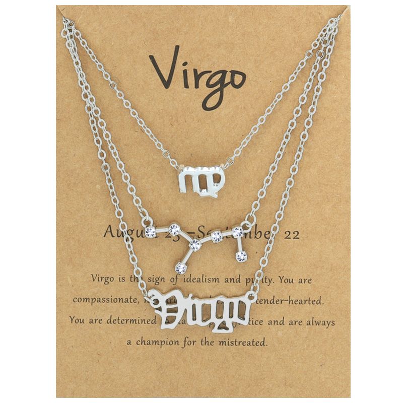 Zodiac Signs Triple Layer Silver Color Necklace for Everyday Wear