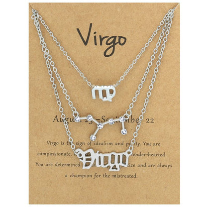 Zodiac Signs Triple Layer Silver Color Necklace for Everyday Wear